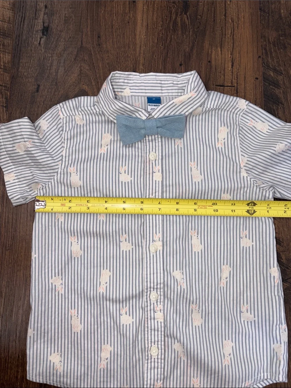 Old Navy Light Blue Striped Button-Down with Bunny Print and Bow Tie